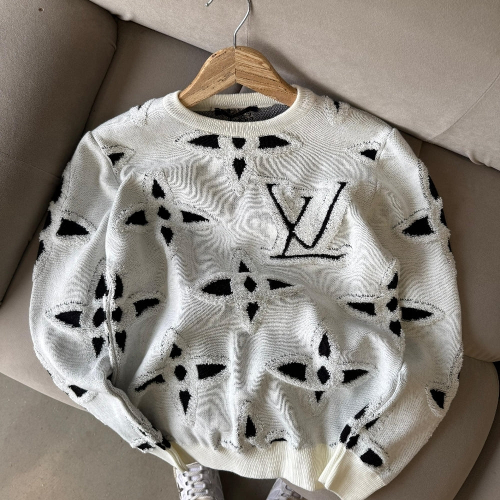 LV çiçekli beyaz triko (PREMİUM KALİTE)